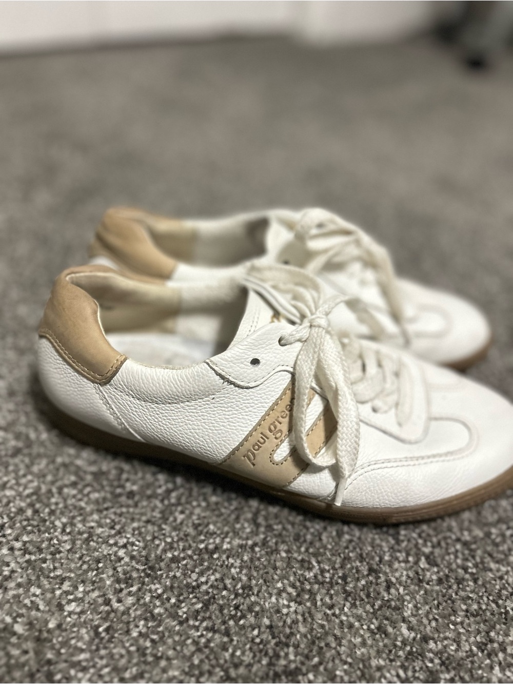 Paul Green White Leather Sneakers with Tan Accents